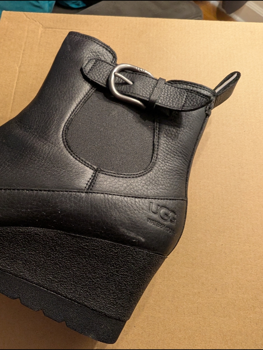 UGG Black Wedge Ankle Boot with Side Buckle - Picture 2 of 3